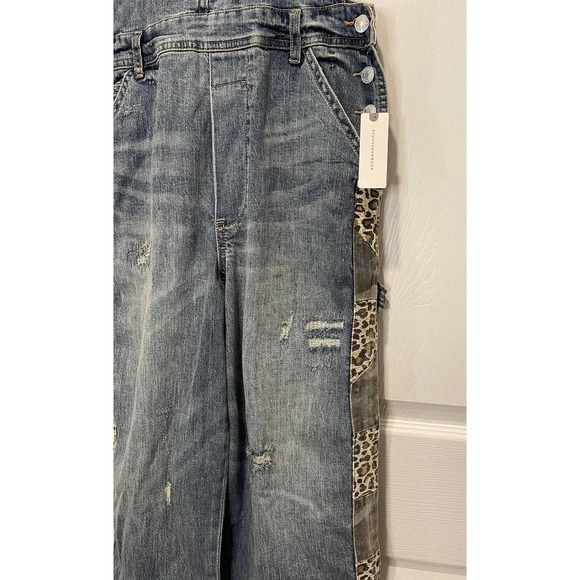 Pilcro Anthropologie The Lex Denim Jean Bib Overalls Camo Animal NEW Womens 27 - Picture 5 of 11